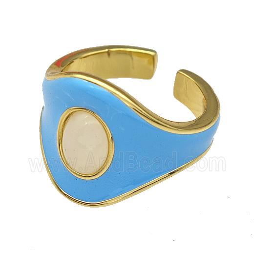Copper Rings Blue Enamel Gold Plated