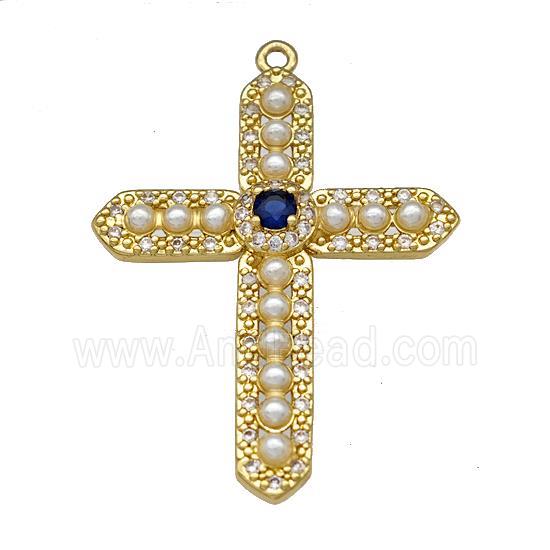 Copper Cross Pendant Micro Pave Pearlized Resin Gold Plated