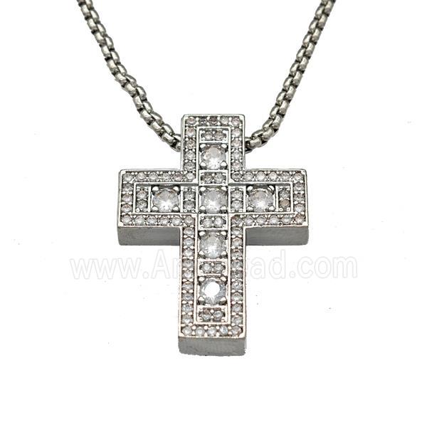 Copper Cross Necklace Micro Pave Zirconia Platinum Plated