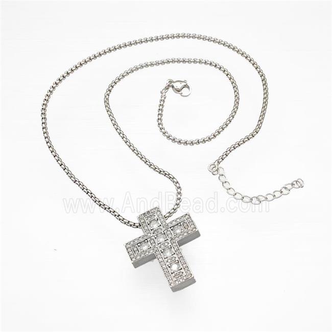 Copper Cross Necklace Micro Pave Zirconia Platinum Plated