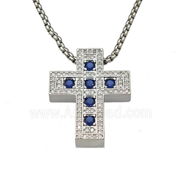Copper Cross Necklace Micro Pave Zirconia Platinum Plated