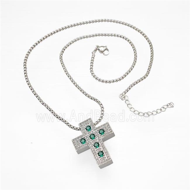 Copper Cross Necklace Micro Pave Zirconia Platinum Plated