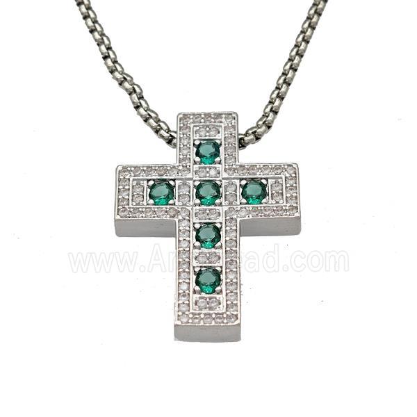 Copper Cross Necklace Micro Pave Zirconia Platinum Plated