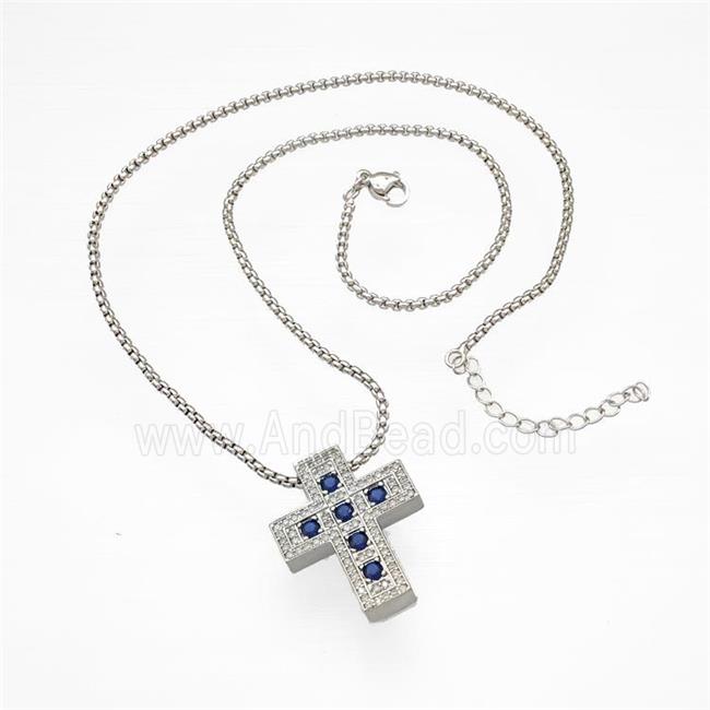 Copper Cross Necklace Micro Pave Zirconia Platinum Plated