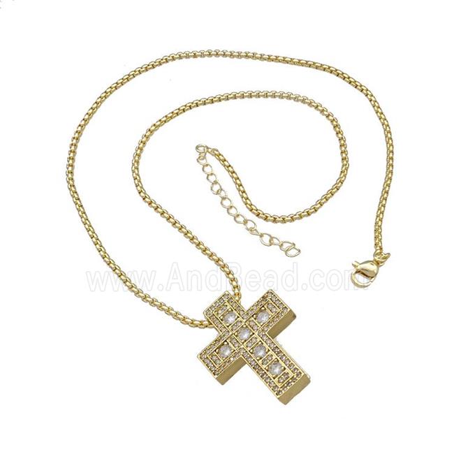Copper Cross Necklace Micro Pave Zirconia Gold Plated