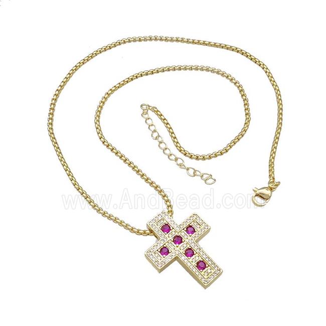 Copper Cross Necklace Micro Pave Zirconia Gold Plated