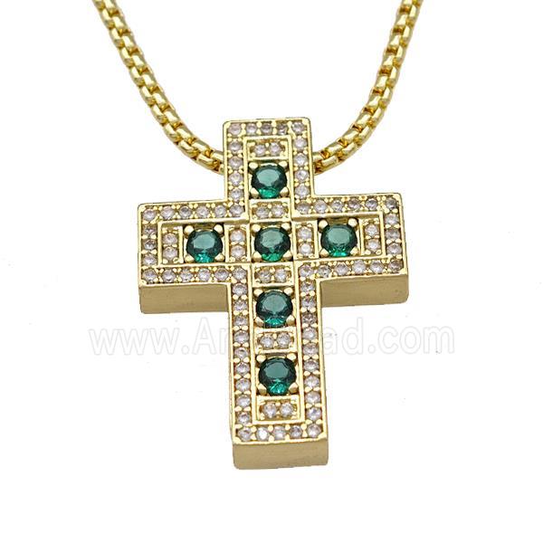 Copper Cross Necklace Micro Pave Zirconia Gold Plated