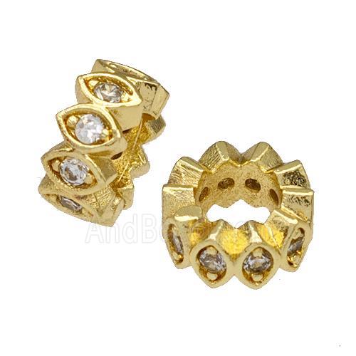 Copper Rondelle Beads Micro Pave Zirconia Large Hole Gold Plated