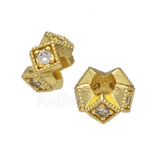Copper Rondelle Beads Micro Pave Zirconia Gold Plated