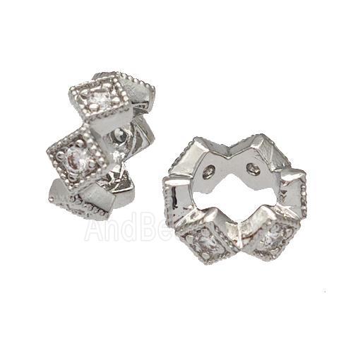 Copper Rondelle Beads Micro Pave Zirconia Platinum Plated