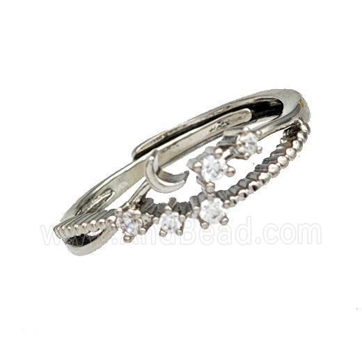 Copper Rings Micro Pave Zirconia Flower Adjustable Platinum Plated