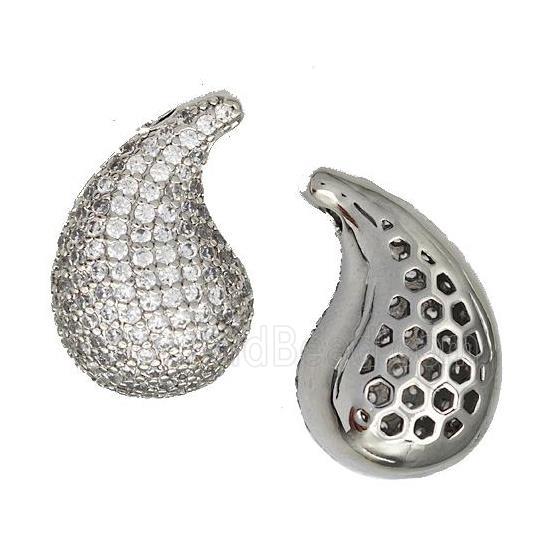 Copper Teardrop Pendant Micro Pave Zirconia Hollow Platinum Plated