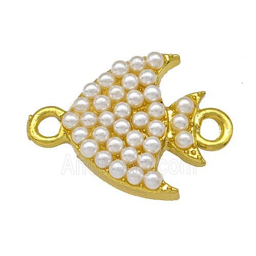Copper Fish Connector Pave Pearlized Resin Gold Plated