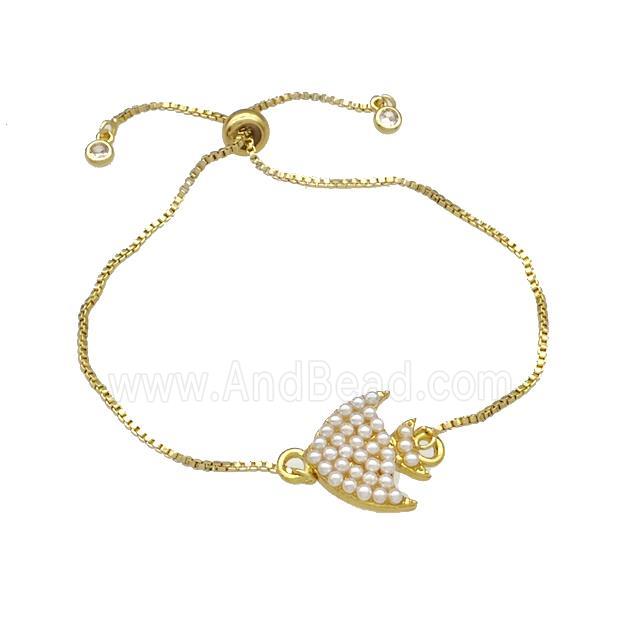Fish Charms Copper Bracelets Pave Pearlized Resin Adjustable Gold Plated