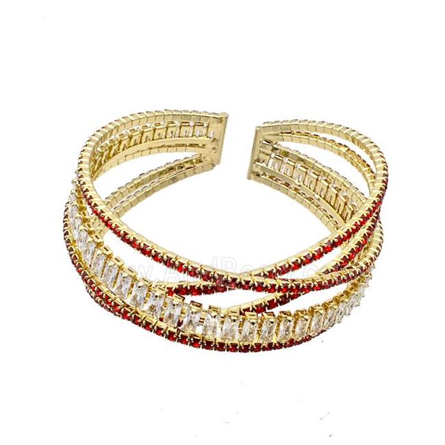Copper Bangles Pave Red Zircon Gold Plated