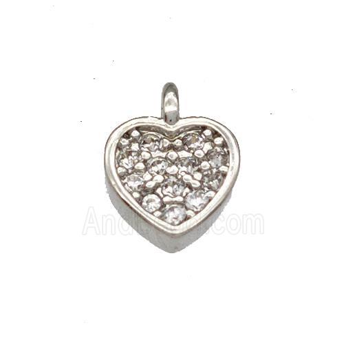 Copper Heart Pendant Pave Zirconia Platinum Plated