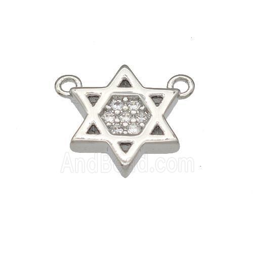 Copper David Star Pendant Micropave Zirconia 2loops Platinum Plated