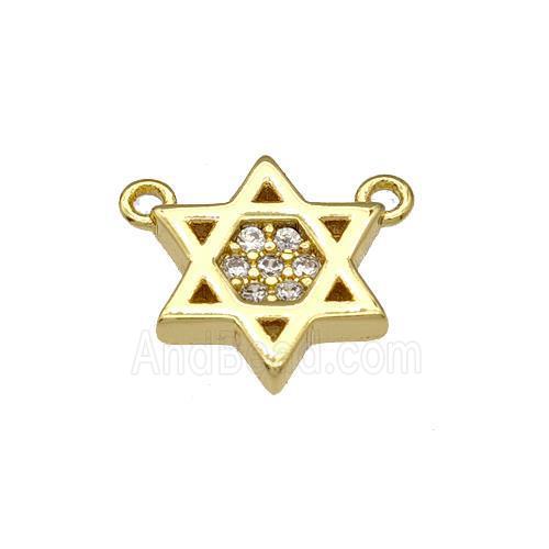 Copper David Star Pendant Micropave Zirconia 2loops Gold Plated