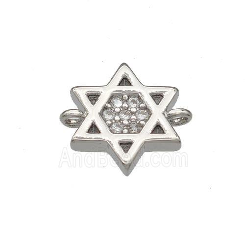 Copper David Star Connector Micropave Zirconia Platinum Plated