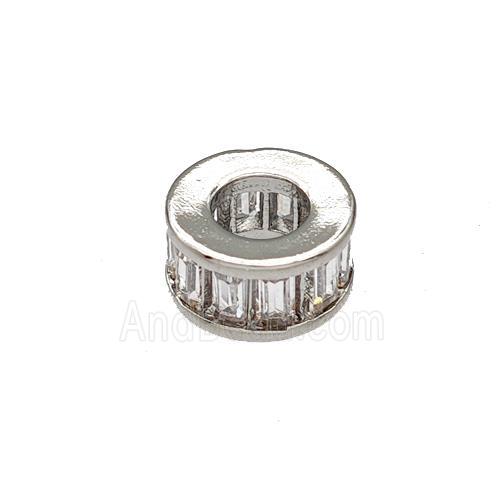 Copper Heishi Beads Spacer Pave Zircon Large Hole Platinum Plated