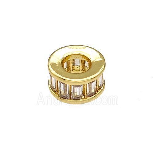 Copper Heishi Beads Spacer Pave Zircon Large Hole Gold Plated