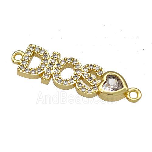 Copper DIOS Heart Connector Pave Zircon Gold Plated