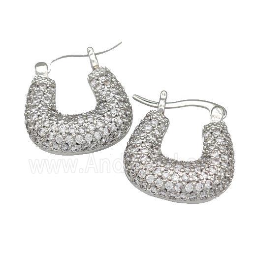 Copper Latchback Earrings Pave Zirconia Platinum Plated