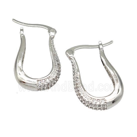 Copper Latchback Earrings Pave Zircon Platinum Plated