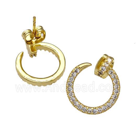 Copper Stud Earrings Pave Zirconia Gold Plated