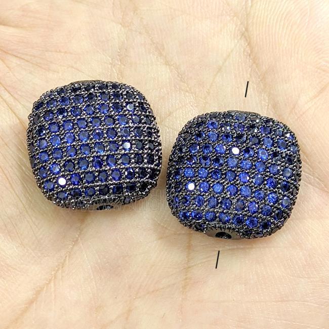 Copper Square Beads Micro Pave Blue Zirconia Black Plated