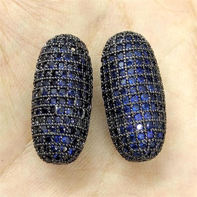 Copper Rice Beads Micro Pave Blue Zirconia Black Plated