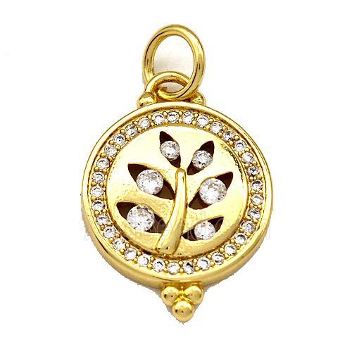 Copper Circle Pendant Micro Pave Zirconia Flower Gold Plated