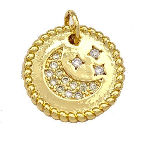 Copper Circle Pendant Micro Pave Zirconia Moon Star Gold Plated