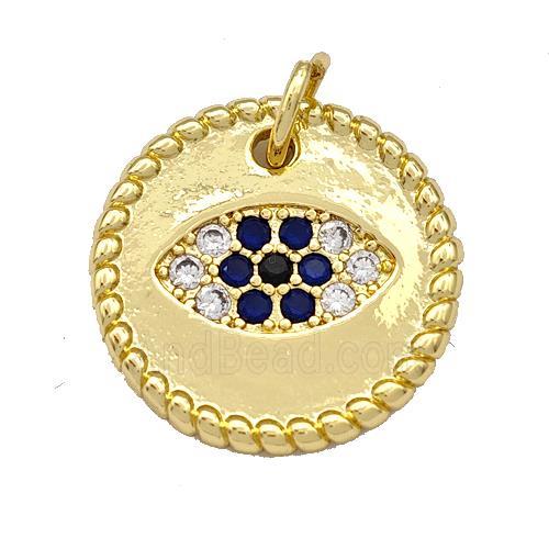 Copper Circle Pendant Micro Pave Zirconia Eye Gold Plated