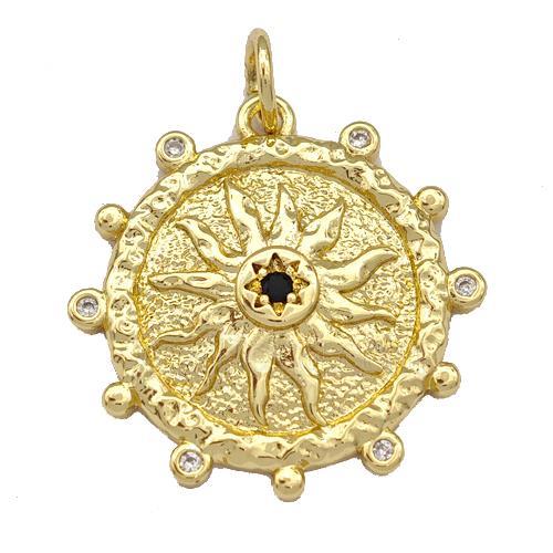 Copper Circle Pendant Micro Pave Zirconia Sun Gold Plated