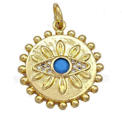 Copper Circle Pendant Micro Pave Zirconia Eye Gold Plated