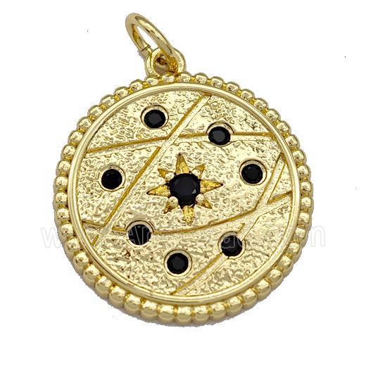 Copper Circle Pendant Micro Pave Zirconia Star Gold Plated