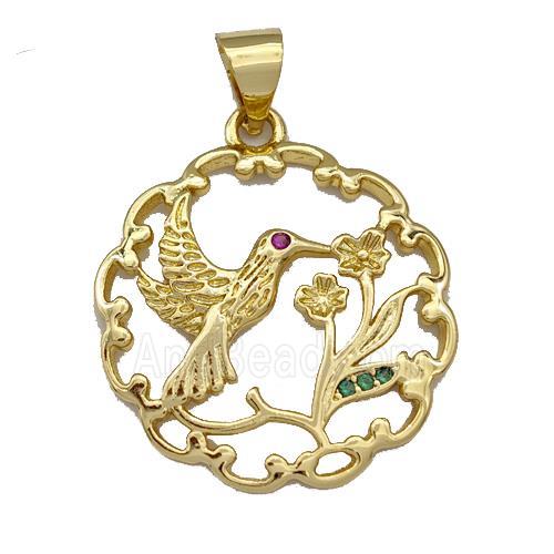 Copper Birds Pendant Micro Pave Zirconia Flower Gold Plated
