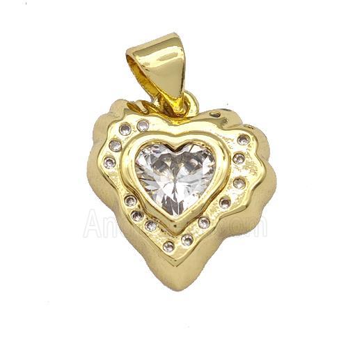 Copper Heart Pendant Micro Pave Zirconia Gold Plated