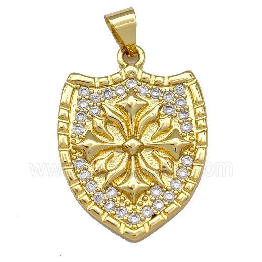 Copper Shield Pendant Micro Pave Zirconia Gold Plated