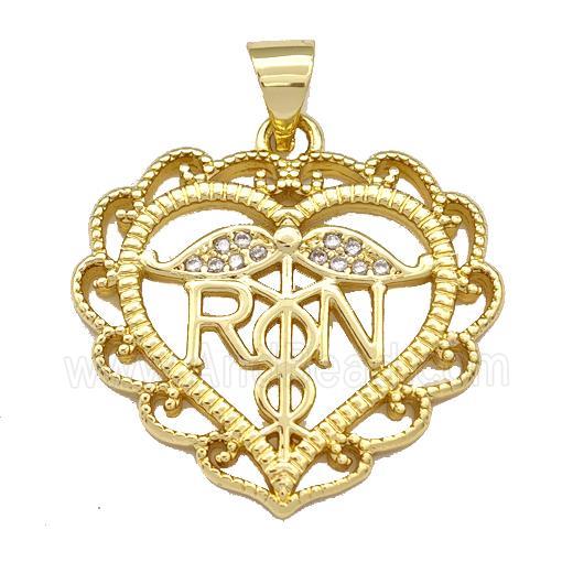 Copper Heart Pendant Micro Pave Zirconia RN Gold Plated