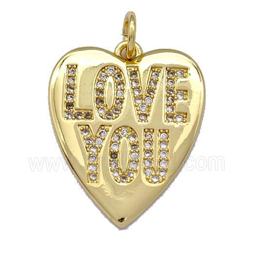 Copper Heart Pendant Micro Pave Zirconia LOVE YOU Gold Plated
