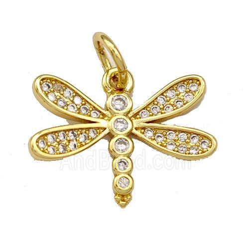 Copper Dragonfly Pendant Micro Pave Zirconia Gold Plated