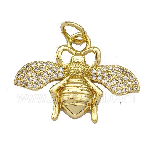 Copper Honeybee Pendant Micro Paved Zirconia Gold Plated