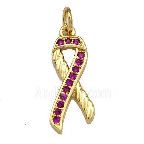 Awarenness Ribbons Copper Knot Pendant Micro Pave Zirconia Gold Plated