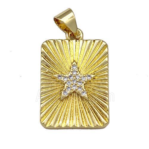 Copper Rectangle Pendant Micro Pave Zirconia Star Gold Plated