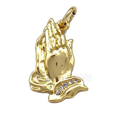 Prayer Charms Copper Hand Pendant Micro Pave Zirconia Gold Plated