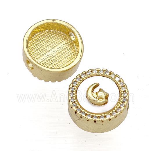 Copper Button Beads Pave Shell Zircon Moon 18K Gold Plated