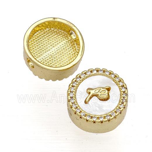 Copper Button Beads Pave Shell Zircon Fe 18K Gold Plated