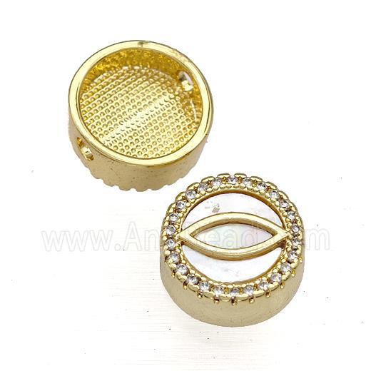 Copper Button Beads Pave Shell Zircon Eye 18K Gold Plated